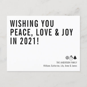 Minimal wünschen Frieden Liebe Joy 2021 Neujahr Feiertagspostkarte