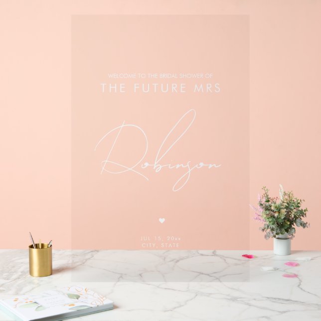 Minimal ZUKUNFT MRS. Brautparty Willkommen weiß Acrylschild (Hochzeit)