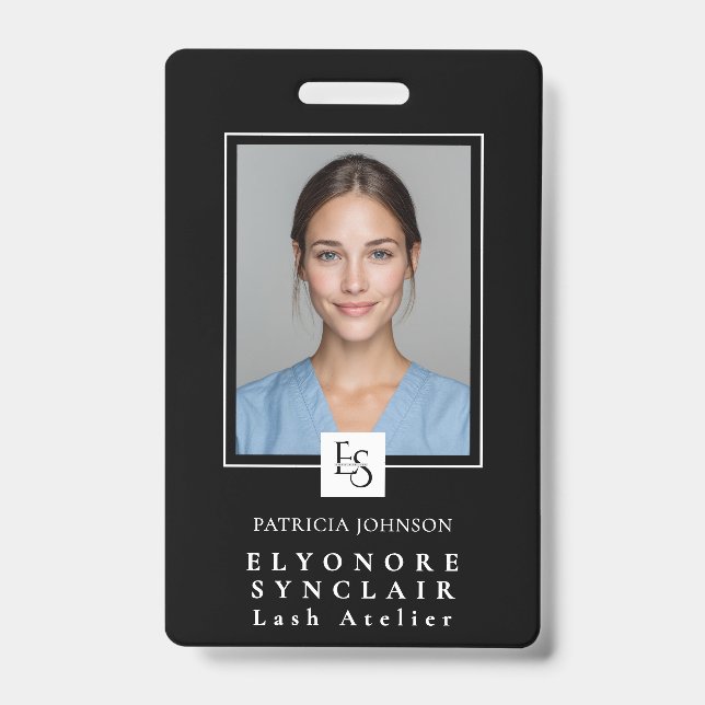 MinimalBlack White Script Lash Photo Logo Ausweis (Vorderseite)
