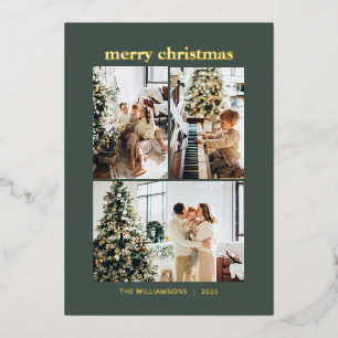 Minimale 3-Foto-Collage Frohe Weihnachten Grün Gol Folien Feiertagskarte