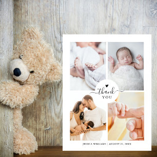 Minimale 4-Foto-Collage-Baby-Shower-Dankeschön Postkarte