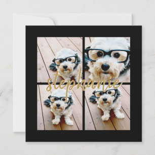 Minimale 4-Foto-Collage - Schwarz - Goldschrift-Te