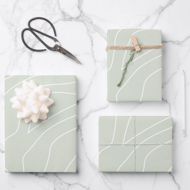 Minimale Abstrakte Linien Fläche grün Geschenkpapier Set (Vorderseite)