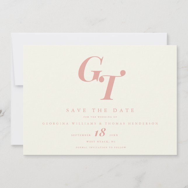 Minimale Anfangswerte | Moderne Pfirsichkorallenho Save The Date (Vorderseite)