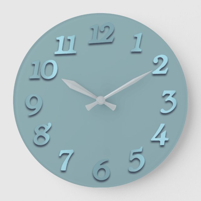 Minimale Anzahl graue blaue Pastel Aqua Große Wanduhr (Vorderseite)