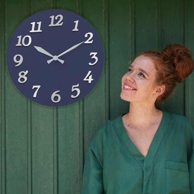 Minimale Anzahl Gray Gray Elegant Blue Navy Große Wanduhr (Minimal Numbers Gray Grey Elegant Blue Navy Large Clock)