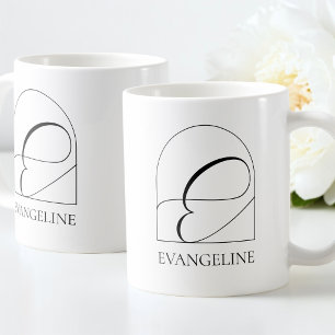 Minimale Arch Black Schrift Initiale E Namensmonog Kaffeetasse