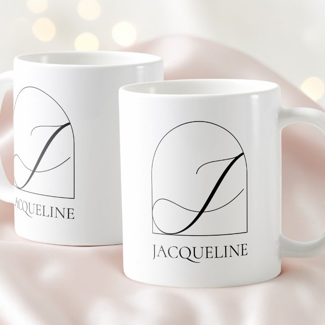 Minimale Arch Black Schrift Initiale J Namensmonog Kaffeetasse (Minimal Arch Black Script Initial J Name Monogram Coffee Mug)
