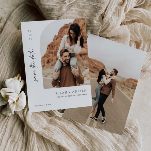 Minimale Arch-Save the Date-Script-Fotokarte Save The Date (Von Creator hochgeladen)