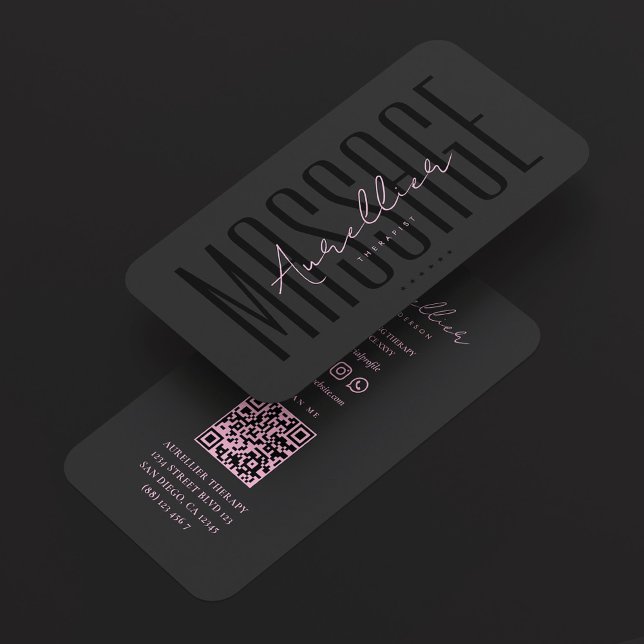 Minimale Ästhetik Rosa Schwarze Massagetherapeutin Visitenkarte (Von Creator hochgeladen)