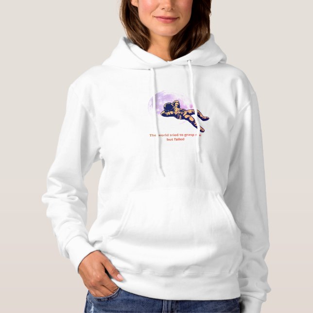 Minimale Astronaut Mond Frauen Weiß Kapuzenpullove Hoodie (Vorderseite)