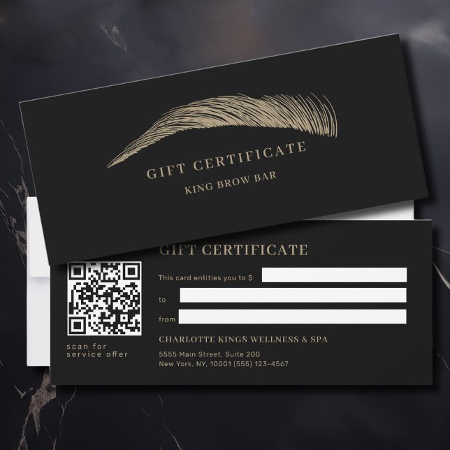 Minimale Augenbrauen-Salon QR-Code-Geschenkkarte (Minimal Elegant Eyebrow Salon Black QR Code Gift Certificate)