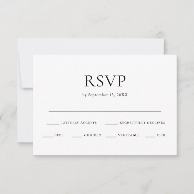 Minimale Auswahl an Schwarz-Weiß-Hochzeiten RSVP Karte (Vorderseite)
