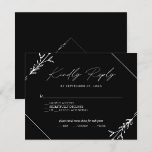 Minimale Auswahl an Schwarz-Weiß-Hochzeitsmenüs UA RSVP Karte