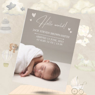 Minimale Baby-Ankündigungskarte Hallo Welt Einladung