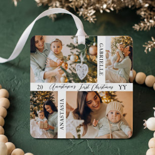 Minimale Baby-Erstweihnachts-Fotocollage Ornament Aus Metall