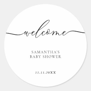 Minimale Baby Shower Schriftzug Willkommen Runder Aufkleber