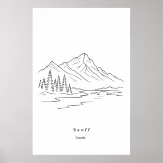 Minimale Banff-Linienkunst | Kanadische Rocky Moun Poster