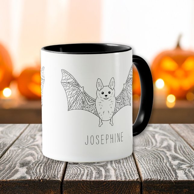 Minimale Bat Line Art mit Individuelle Name Hallow Tasse (Von Creator hochgeladen)