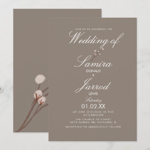 Minimale Baumwollpflanze Erdig Hochzeit Einladung