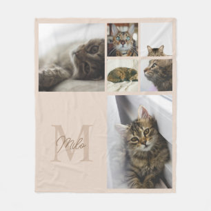 Minimale beige 6 Haustier-Foto-Collage Monogramm Fleecedecke