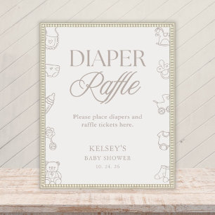 Minimale beige Babyparty-Windel-Raffle-Tafel Poster