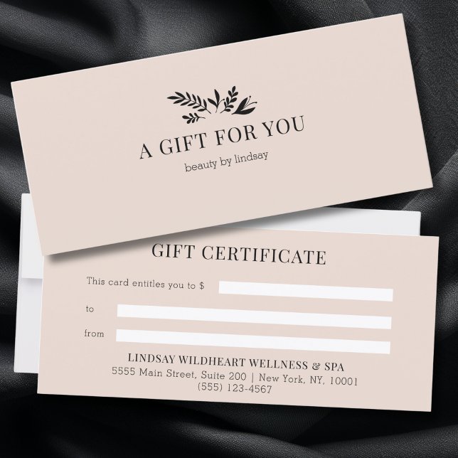 Minimale beige botanische Geschäft Geschenkgutsche (Minimal Beige-Blush Botanical Custom Salon Business Gift Certificates)