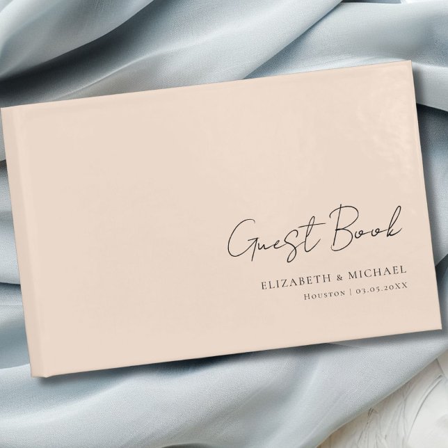 Minimale, beige-braune Handschriftenschrift für Ho Gästebuch (Minimal, Beige-Brown Handwriting Script Wedding Guest Book with your name and date.)