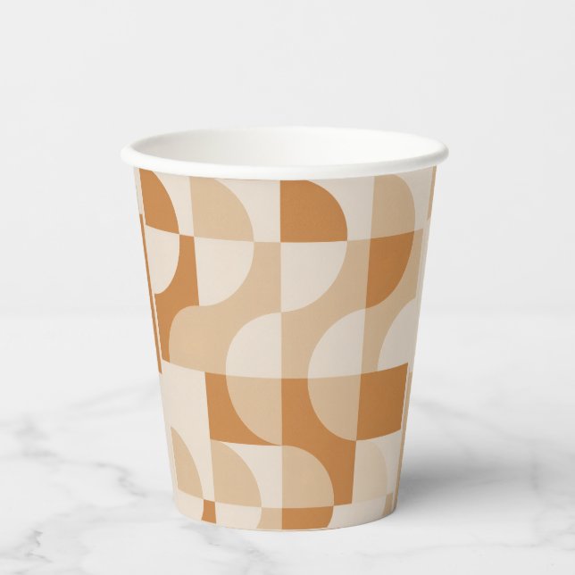 Minimale beige geometrische Papiertassen Pappbecher (Vorderseite)