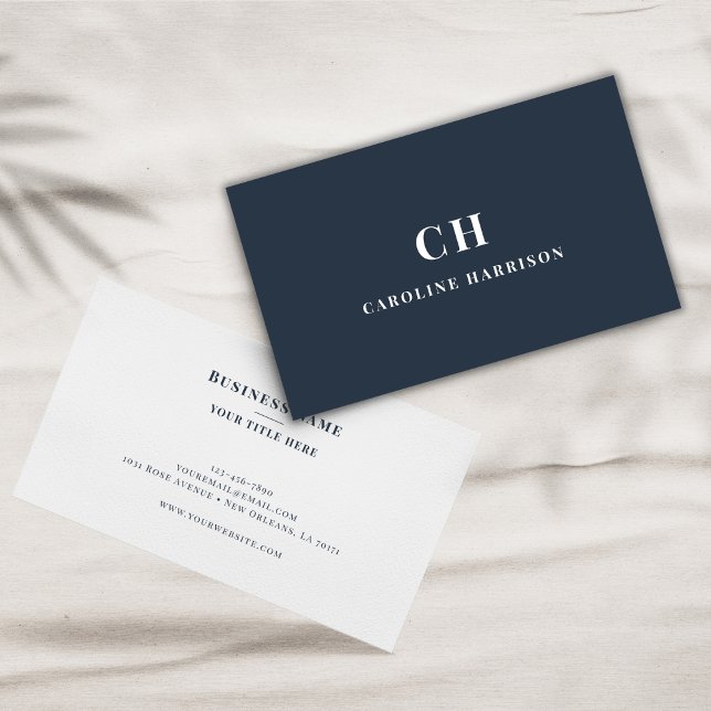 Minimale Berufliche einfache Monogram Navy Visitenkarte (Von Creator hochgeladen)