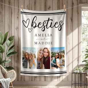 Minimale Besties-Fotocollage Schwarz und Weiß Fleecedecke