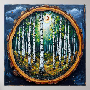 Minimale Birkenwald-Landschaft Gemütlicher Wald Na Poster
