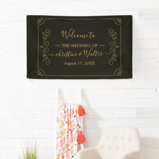 Minimale Black-Gold-Frame-Grenzen Hochzeitsfeier Banner