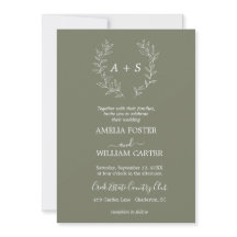 Minimale Blatt | Formale Monogramm-Hochzeitseinlad