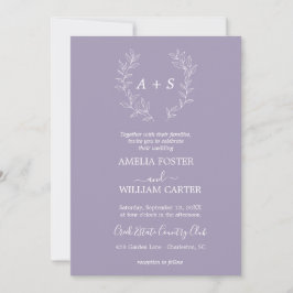 Minimale Blatt | Formale Monogramm-Hochzeitseinlad Einladung