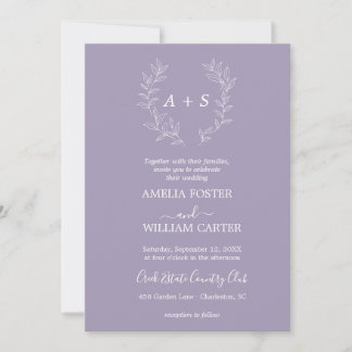 Minimale Blatt | Formale Monogramm-Hochzeitseinlad Einladung