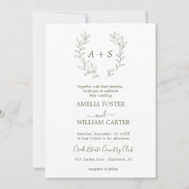 Minimale Blatt | Formale Monogramm-Hochzeitseinlad Einladung