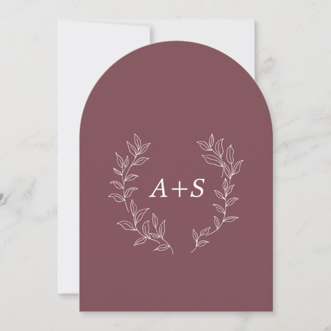 Minimale Blatt | Gebogene Monogramm-Hochzeitseinla Einladung (Vorderseite)