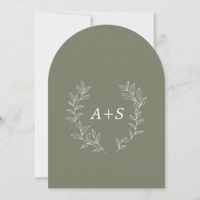 Minimale Blatt | Gebogene Monogramm-Hochzeitseinla Einladung (Vorderseite)