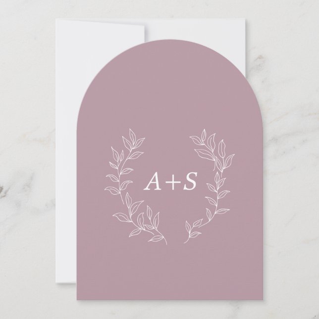 Minimale Blatt | Gebogene Monogramm-Hochzeitseinla Einladung (Vorderseite)