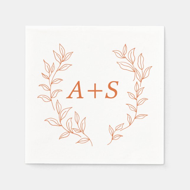 Minimale Blatt-Monogramm-Hochzeitspapier-Serviette Serviette (Vorderseite)