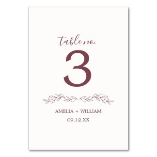 Minimale Blatt-Monogramm-Hochzeitstisch-Nummernkar Tischnummer