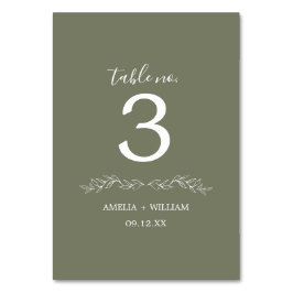 Minimale Blatt-Monogramm-Hochzeitstisch-Nummernkar Tischnummer
