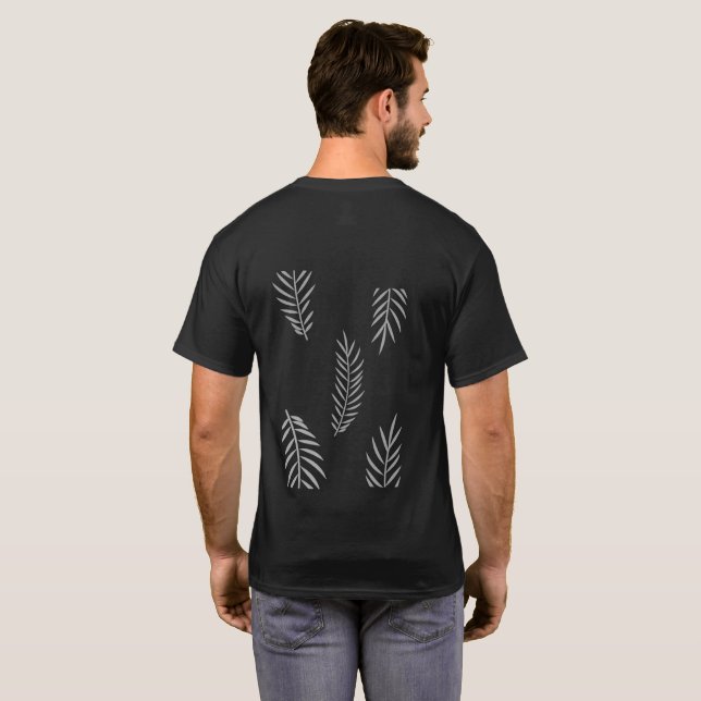 Minimale Blättchen-Muster T-Shirt (Schwarz voll)