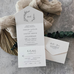 Minimale Blätter Dunkelgraue Hochzeit All In One Einladung