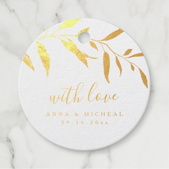 Minimale Blätter "mit Liebe" Geschenkanhänger (Vorderseite)