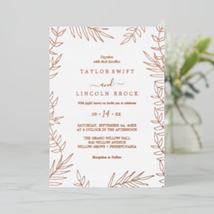 Minimale Blätter Roségoldfolie Rahmen Hochzeit Folieneinladung