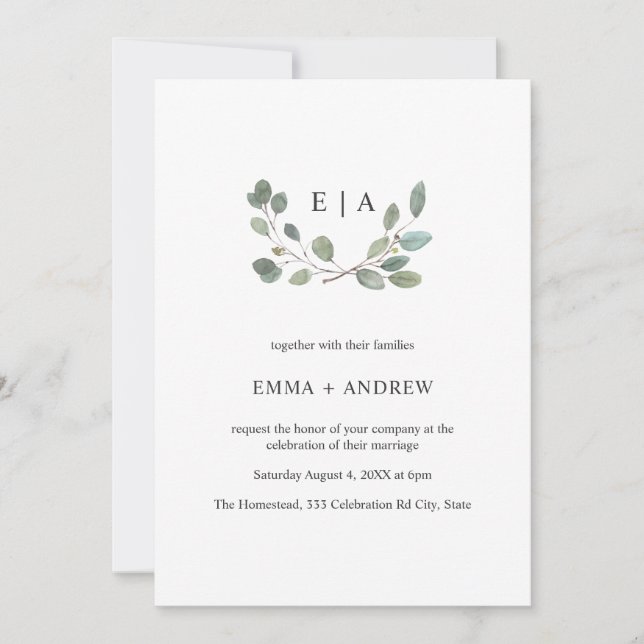 Minimale Blätter Watercolor Laurel Wedding Einladu Save The Date (Vorderseite)