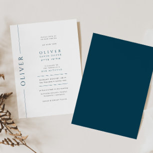 Minimale Blau- und Weiß-Bar-Mizwa-Typografie  Einladung