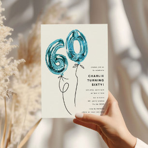 Minimale blaue 60-Ballon-60-Geburtstagsfeier Einladung